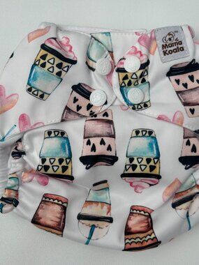 NEW Mama Koala Pocket Cloth Diaper OS watercolor Coffee Print No Insert